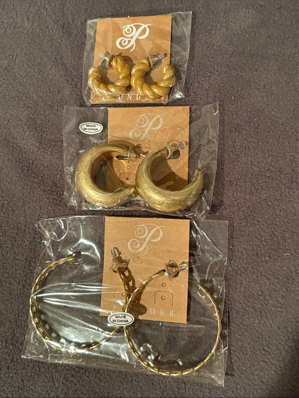 Gold Tone Hoop & Twist Earring Set - 3 Pairs